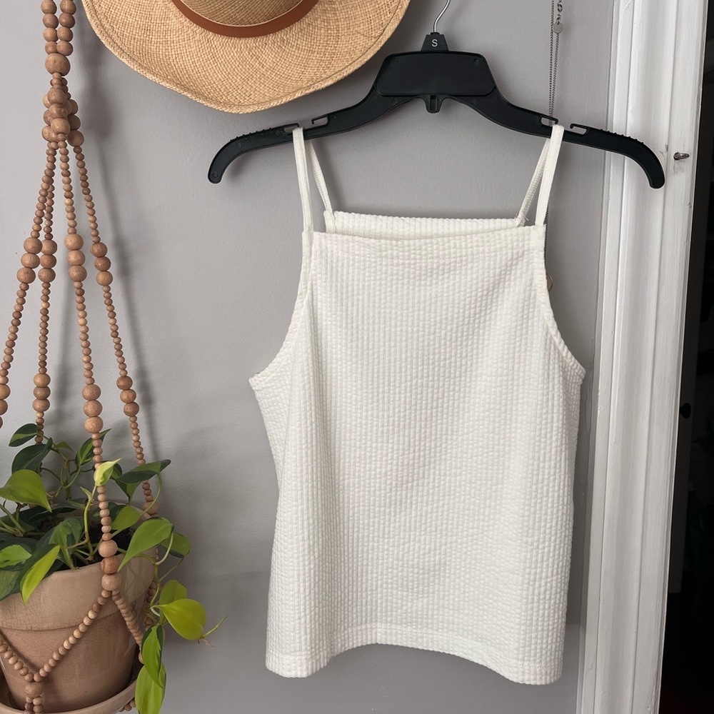 XS White Madewell Seersucker Apron Tank Top